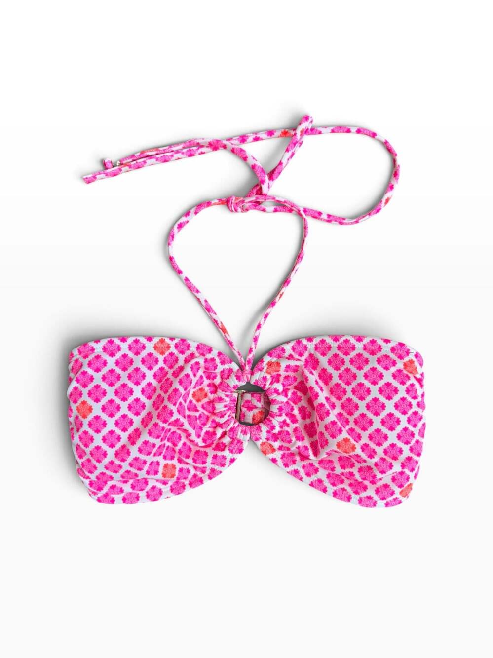 Vineyard Vines Pink and White Floral Mosaic Print Bandeau Bikini Top L